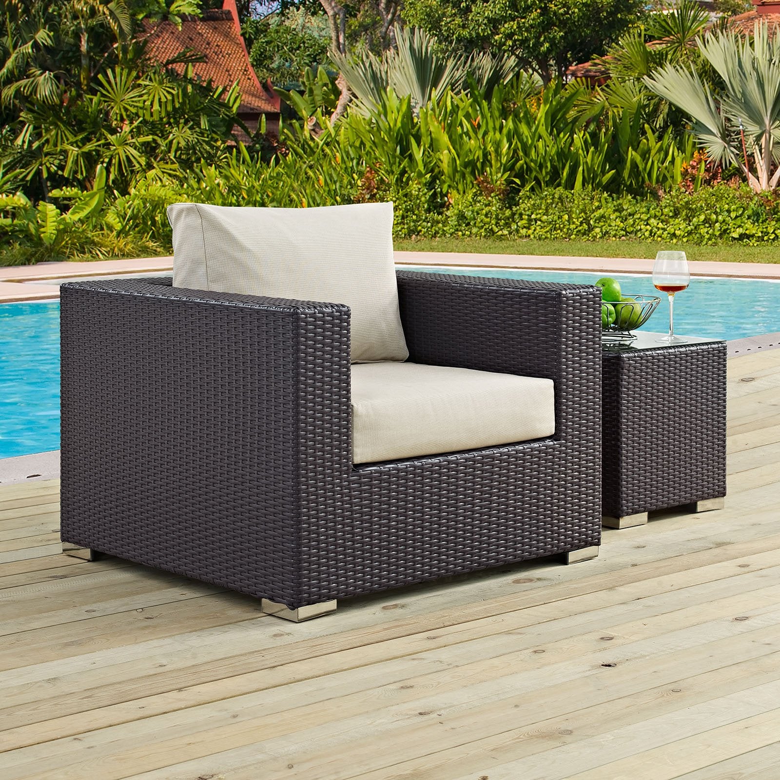Patio Furniture Sets | Convene Outdoor Sectional | Versatile Arm Chair | All-Weather Cushions | Espresso Beige | casafoyer.myshopify.com
