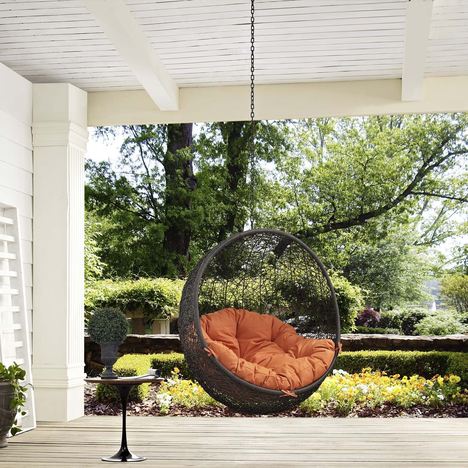 porch swings | Ergode Hide Outdoor Patio Swing Chair | Tranquil Island Escape | Synthetic Rattan Weave | All-Weather Cushion | Powder-Coated Steel Frame | Adjustable Chain | Versatile Indoor/Outdoor Lounger | Gray Orange | casafoyer.myshopify.com