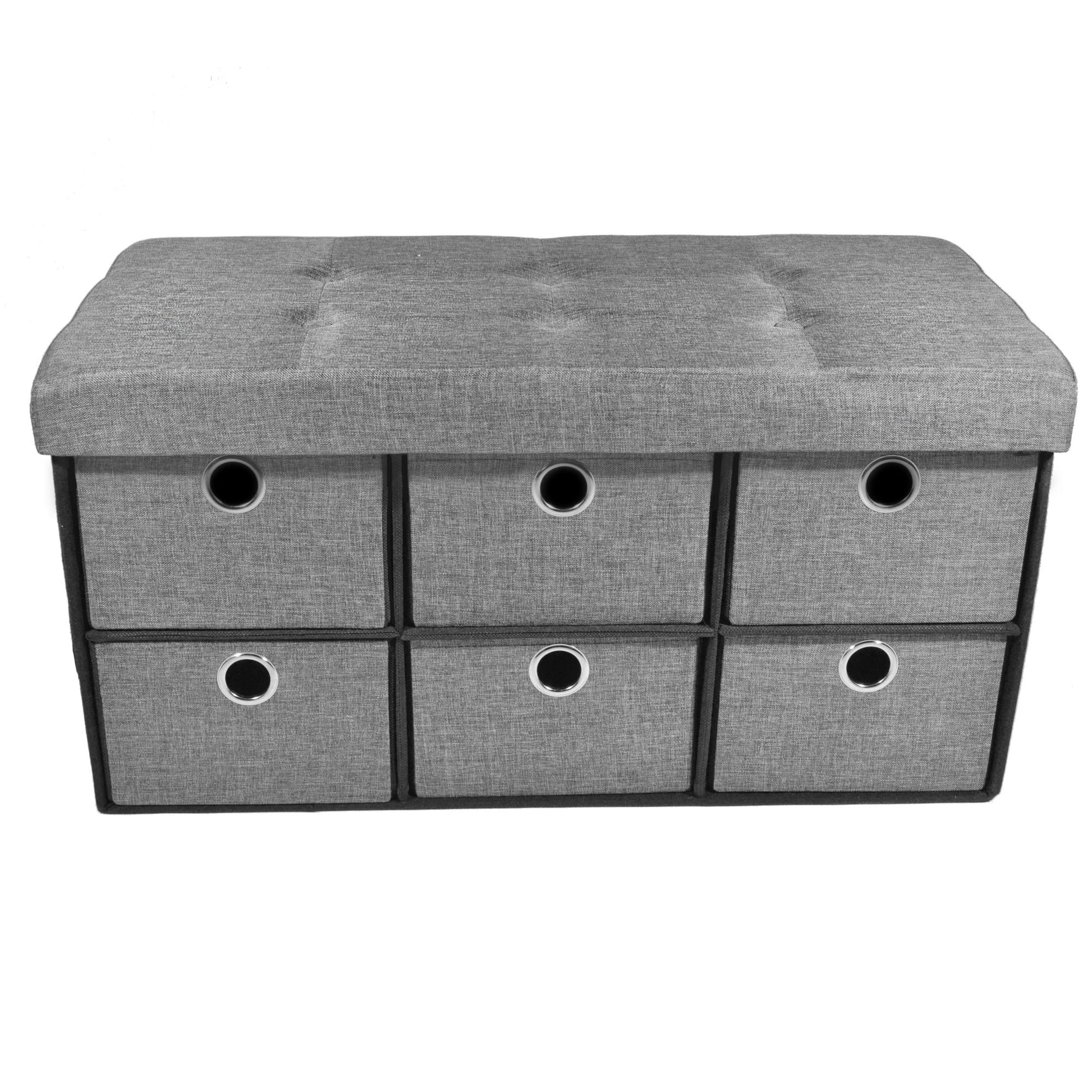 ottomans | CasaFoyer 6 Drawer Collapsible Storage Ottoman - Grey Linen | Entryway Mudroom Bedroom Seat & Storage | Tufted Plush Top | 15x30x15 inches | casafoyer.myshopify.com