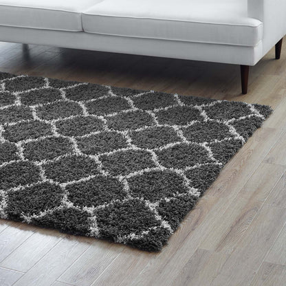Carpet & Rugs | CasaFoyer Solvea Moroccan Trellis Shag Area Rug | Dark Gray/Ivory | 5x8 ft | Durable Polypropylene | Elegant Lattice Design | Plush 2-inch Pile | Easy to Clean | Perfect for Any Decor | casafoyer.myshopify.com