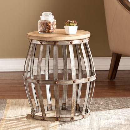 TABLE | Industrial Accent Table | Weathered Fir | Antique Silver | Hidden Storage | Riveted Trim | Perfect for Books, Coffee Mugs, Lamp | casafoyer.myshopify.com