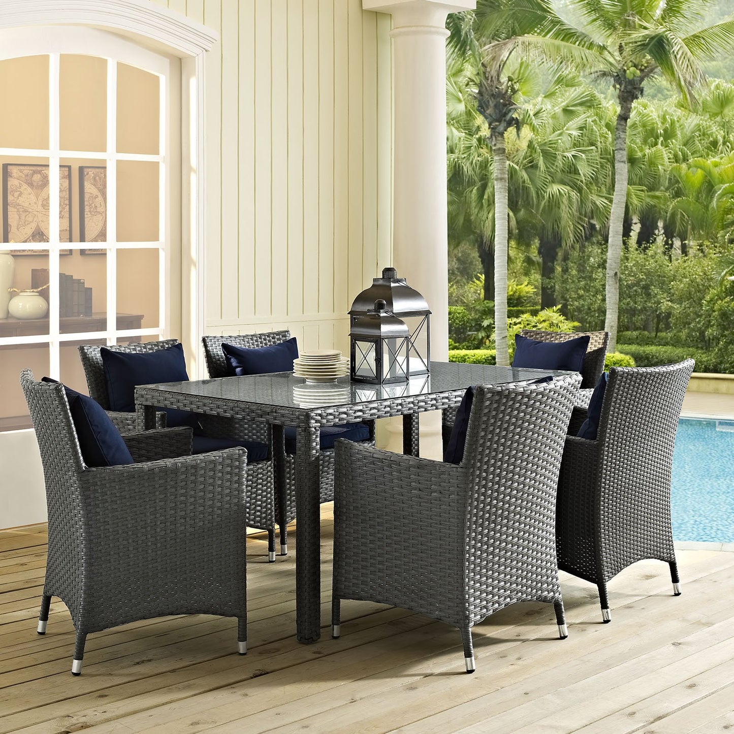 Dining Table | Sojourn 59 Outdoor Patio Dining Table | Sturdy & Versatile Seating | Synthetic Rattan Weave | UV Protection | Powder-Coated Aluminum Frame | casafoyer.myshopify.com
