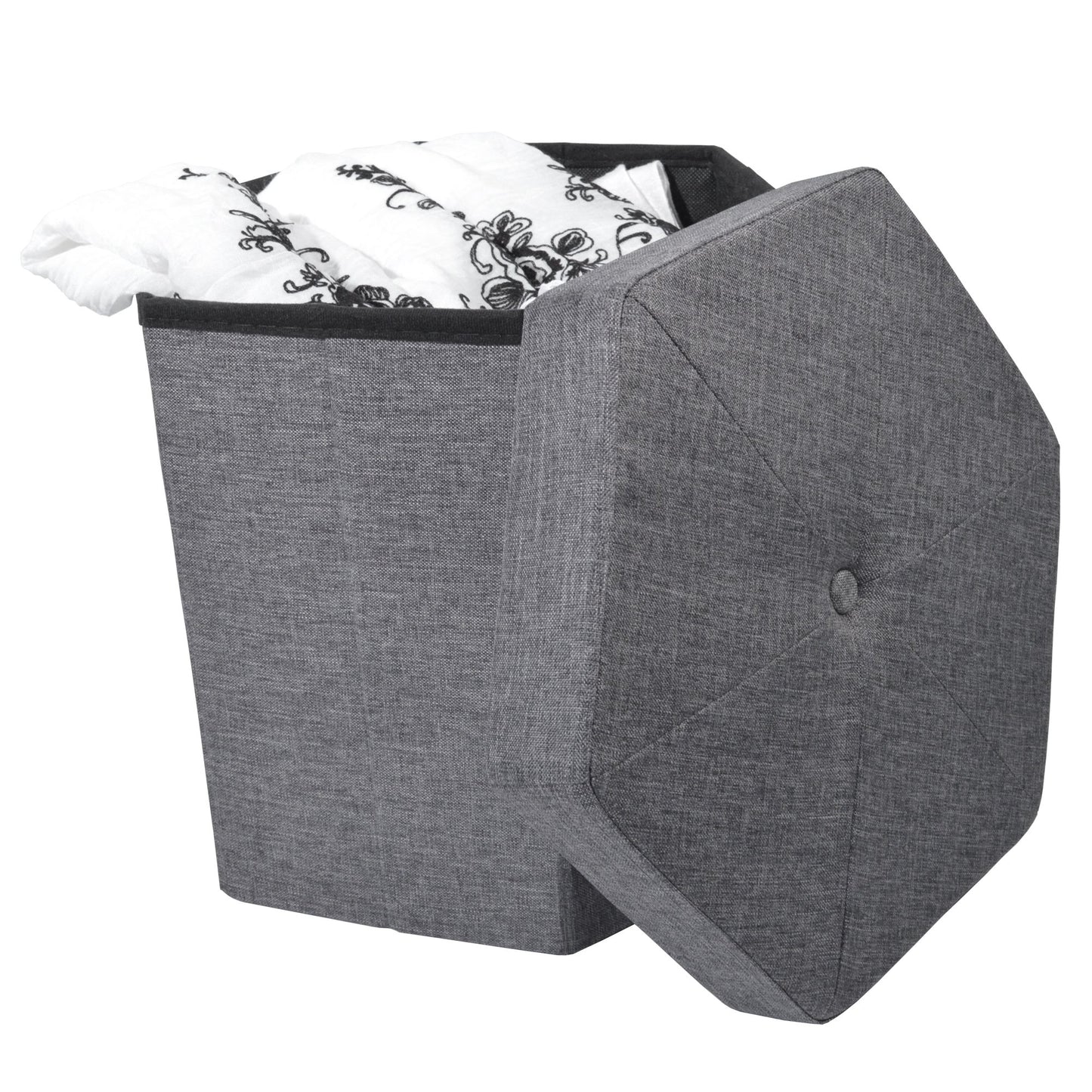Ottoman | CasaFoyer Collapsible Hexagon Storage Ottoman - Grey Linen | Versatile & Comfortable | Ample Storage | Easy to Collapse & Store | Tufted & Stitched Top | 15x15 | 500 lbs Weight Limit | casafoyer.myshopify.com