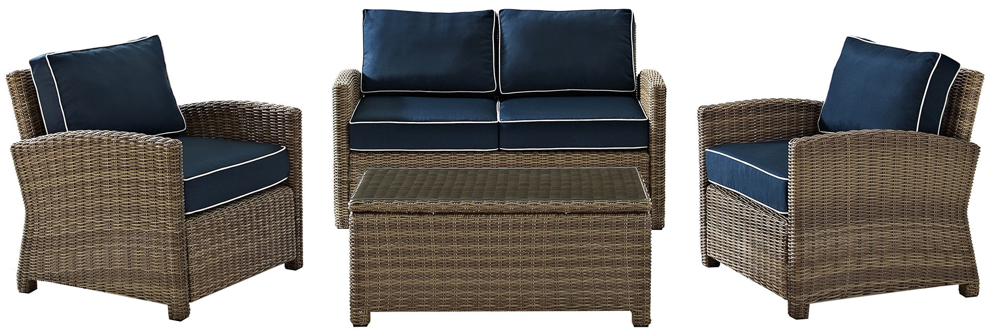 Chair | CasaFoyers Bradenton Collection | Outdoor Wicker Seating Set | Navy Cushions | Loveseat, Arm Chairs & Glass Top Table | casafoyer.myshopify.com