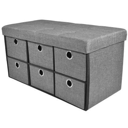 ottomans | CasaFoyer 6 Drawer Collapsible Storage Ottoman - Grey Linen | Entryway Mudroom Bedroom Seat & Storage | Tufted Plush Top | 15x30x15 inches | casafoyer.myshopify.com