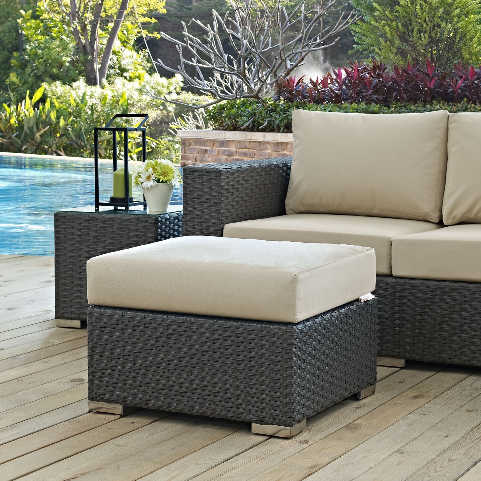 Ottoman | Sojourn Outdoor Patio Ottoman | Sturdy & Versatile | Sunbrella Fabric Cushions | UV Resistant | Powder-Coated Aluminum Frame | casafoyer.myshopify.com