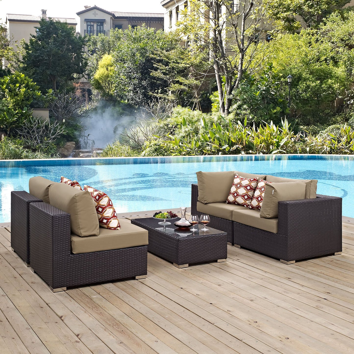 kitchen and dining room sets | CasaFoyer Convene Outdoor Sectional Set | Durable Rattan Weave | Weather-Resistant Cushions | 5-Piece Patio Furniture | Coffee Table, Armless & Corner Chairs | casafoyer.myshopify.com
