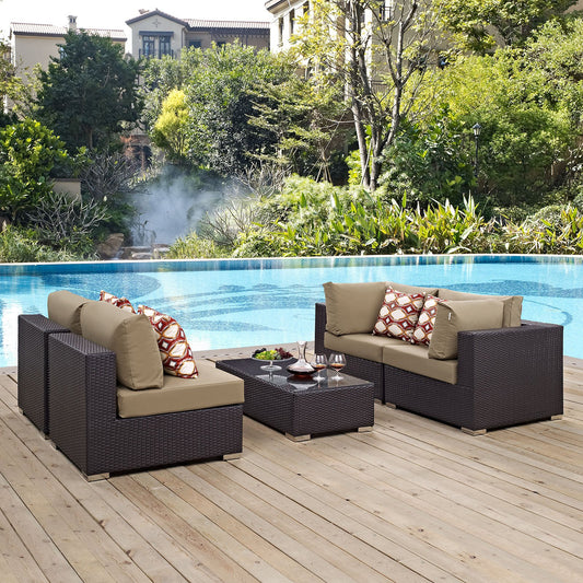 kitchen and dining room sets | CasaFoyer Convene Outdoor Sectional Set | Durable Rattan Weave | Weather-Resistant Cushions | 5-Piece Patio Furniture | Coffee Table, Armless & Corner Chairs | casafoyer.myshopify.com