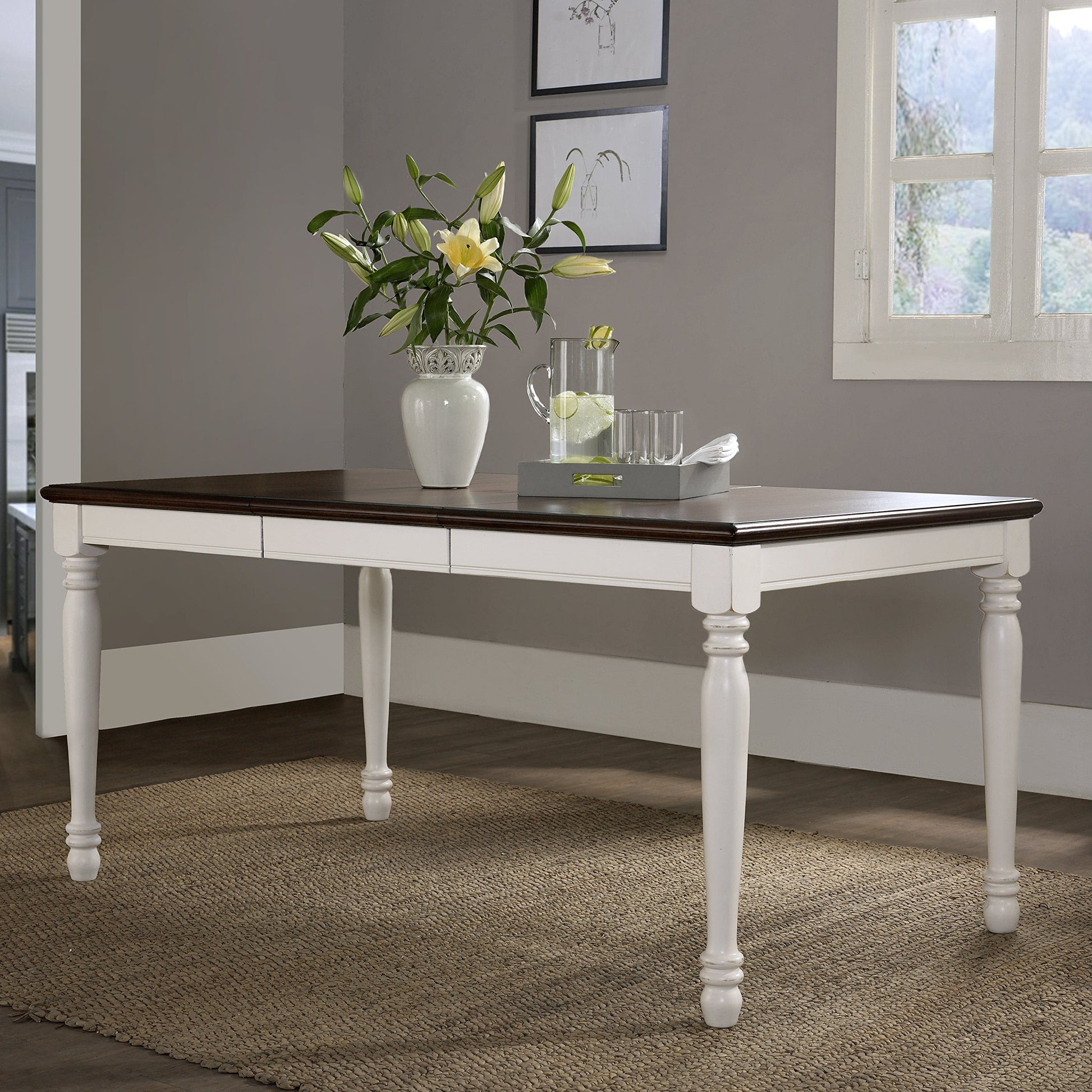 Dining Table | CasaFoyer Shelby 5 Piece Dining Set | Solid Hardwood | Expandable Table | Elegant Design | Rubbed Antique Tabletop | White Finish | casafoyer.myshopify.com
