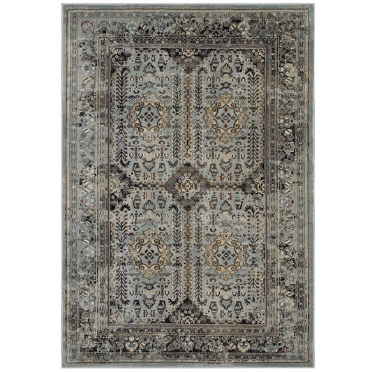 area rugs | CasaFoyer Enye Distressed Vintage Floral Lattice Area Rug | Durable | Stain-Resistant | 8x10 | Brown/Silver Blue | casafoyer.myshopify.com