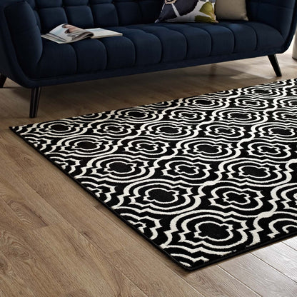 Carpet & Rugs | CasaFoyer Frame Transitional Moroccan Trellis Area Rug | Durable Polypropylene | Rubber Bottom | Geometric Lattice Pattern | Stain Resistant | Easy to Clean | 5x8 Size | Black and White | casafoyer.myshopify.com