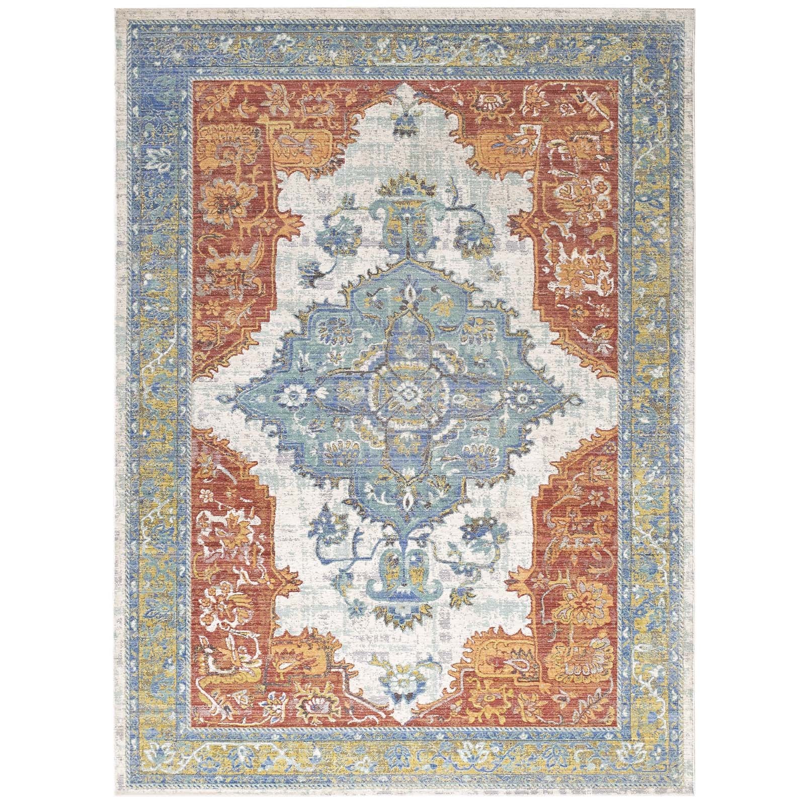 Carpet & Rugs | CasaFoyer Citlali Distressed Southwestern Aztec Area Rug | Vibrant Design | Stain Resistant | Easy to Maintain | Durable & Long-Lasting | 4x6 Size | casafoyer.myshopify.com