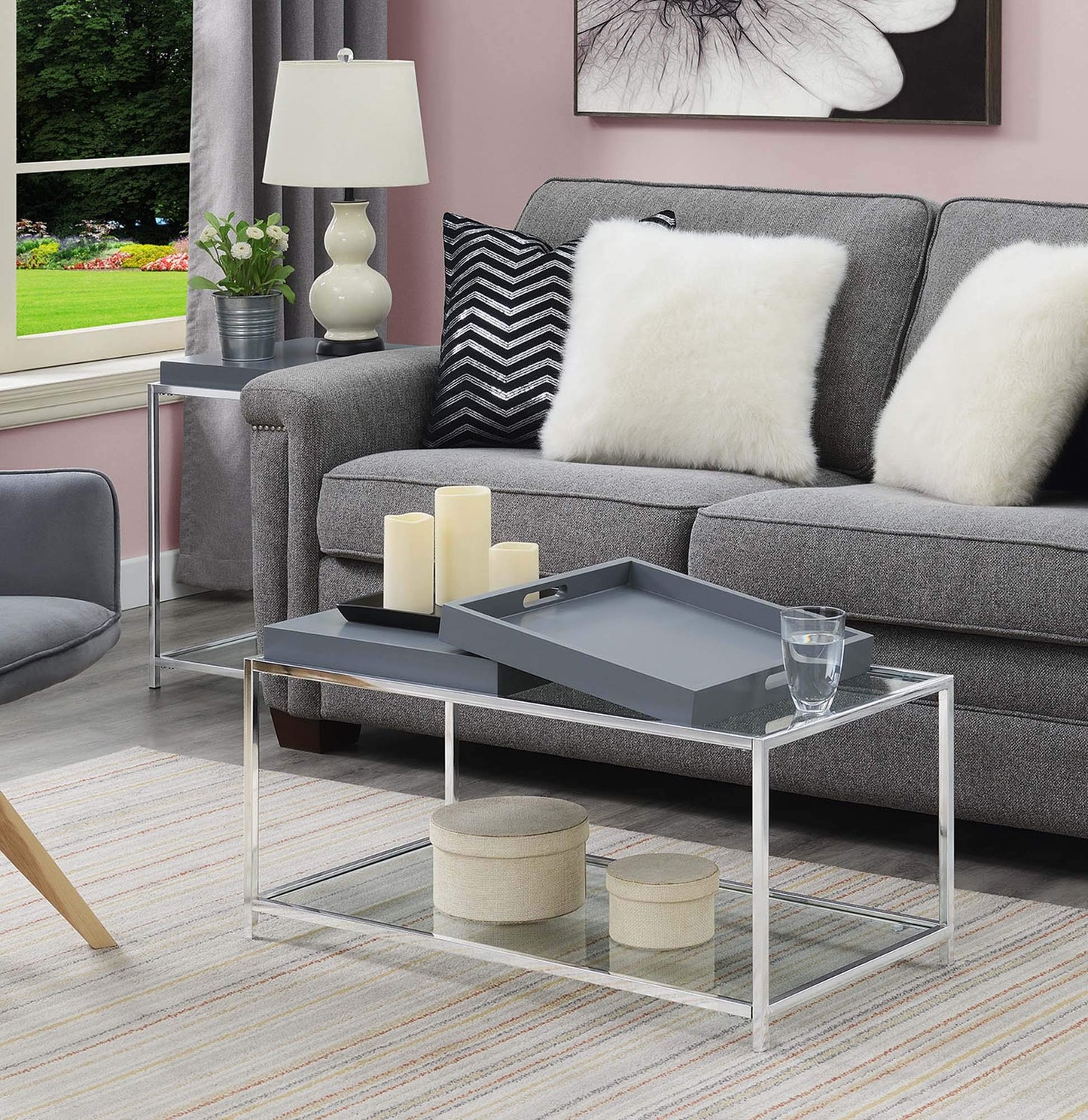 TABLE | Ergode Palm Beach Coffee Table | Glass Shelves & Reversible Trays | Contemporary Design | Chrome-Plated Steel Frame | Showcase Decor | casafoyer.myshopify.com