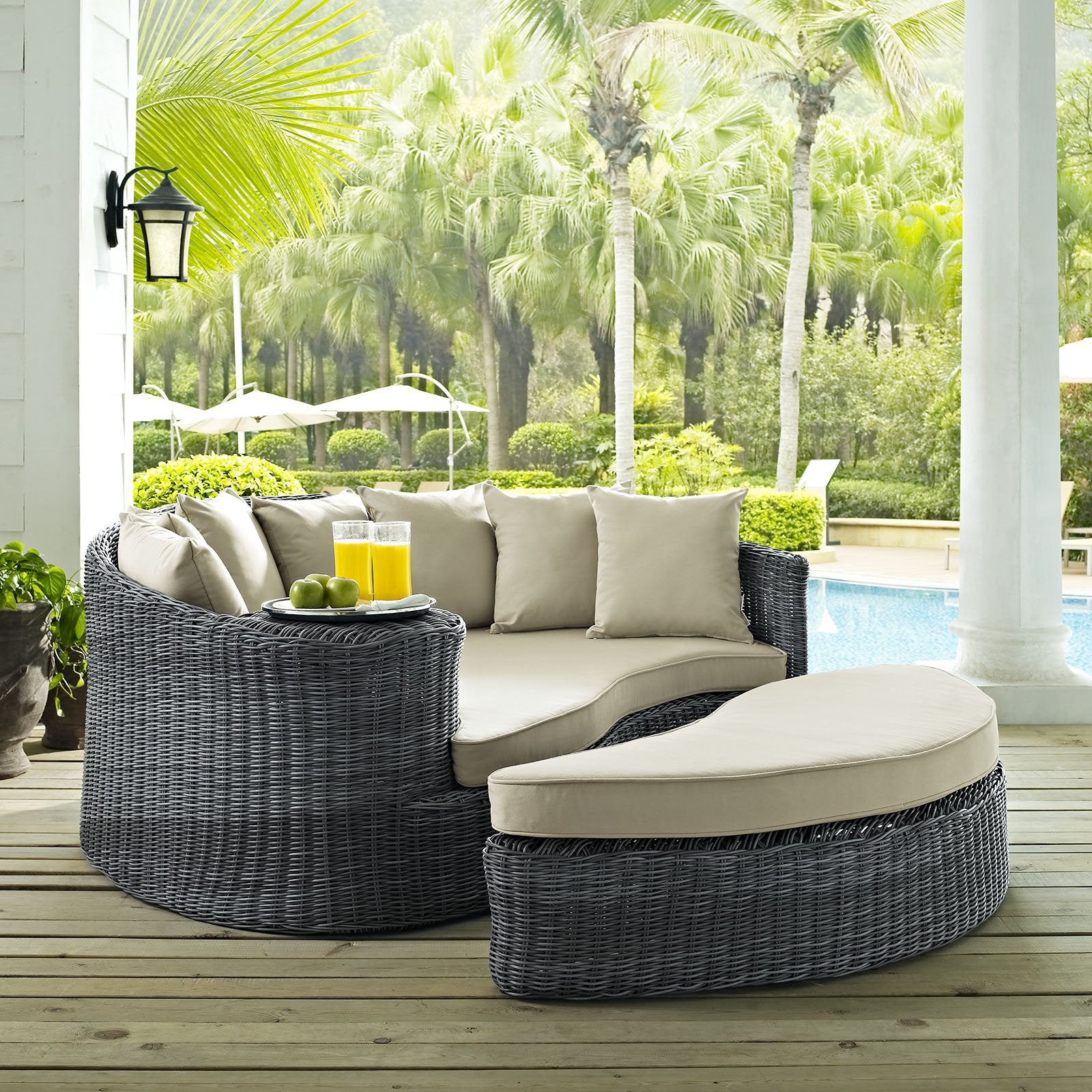 sofas | CasaFoyer Summon Outdoor Patio Sectional Daybed | Luxurious Comfort | Top-Notch Quality | Two-Tone Rattan | Sunbrella Cushions | UV Protection | Powder-Coated Aluminum Frame | casafoyer.myshopify.com