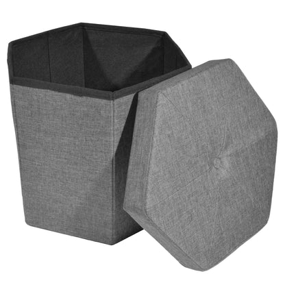 Ottoman | CasaFoyer Collapsible Hexagon Storage Ottoman - Grey Linen | Versatile & Comfortable | Ample Storage | Easy to Collapse & Store | Tufted & Stitched Top | 15x15 | 500 lbs Weight Limit | casafoyer.myshopify.com