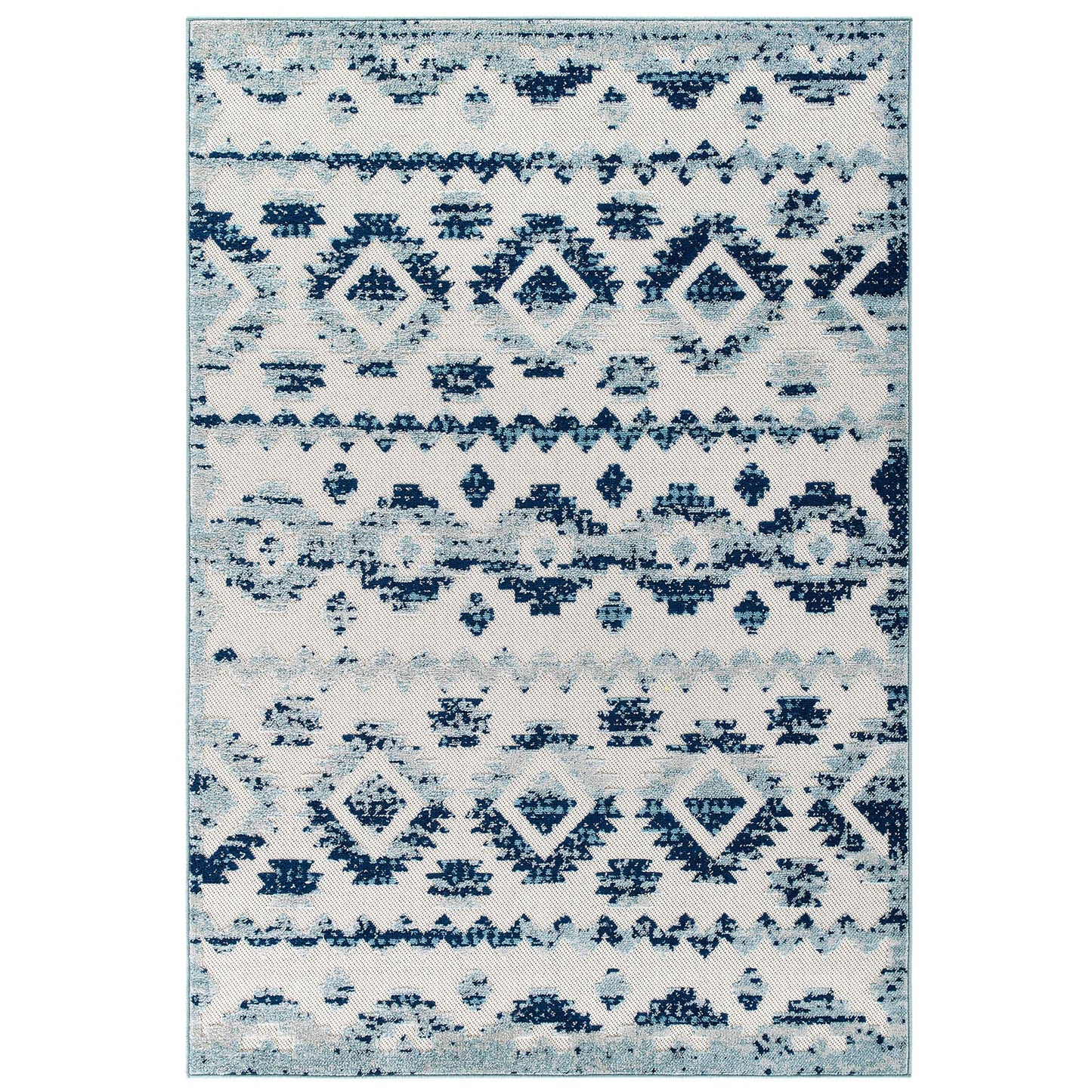 area rugs | CasaFoyer Reflect Takara Distressed Contemporary Abstract Diamond Moroccan Trellis Indoor/Outdoor Area Rug | 8x10 | Ivory/Blue | casafoyer.myshopify.com