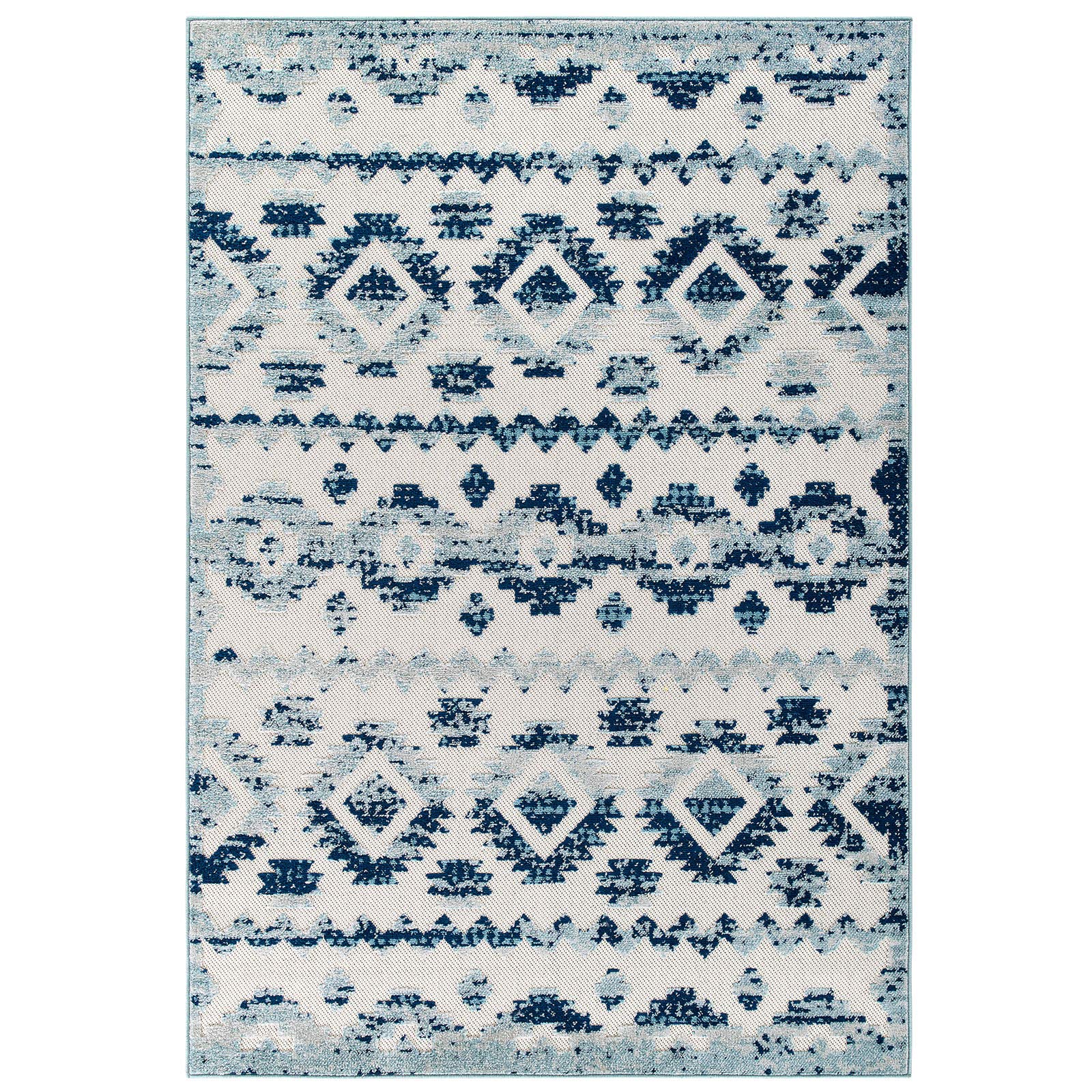 area rugs | CasaFoyer Reflect Takara Distressed Contemporary Abstract Diamond Moroccan Trellis Indoor/Outdoor Area Rug | 8x10 | Ivory/Blue | casafoyer.myshopify.com