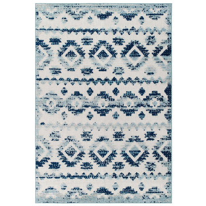 area rugs | CasaFoyer Reflect Takara Distressed Contemporary Abstract Diamond Moroccan Trellis Indoor/Outdoor Area Rug | 8x10 | Ivory/Blue | casafoyer.myshopify.com
