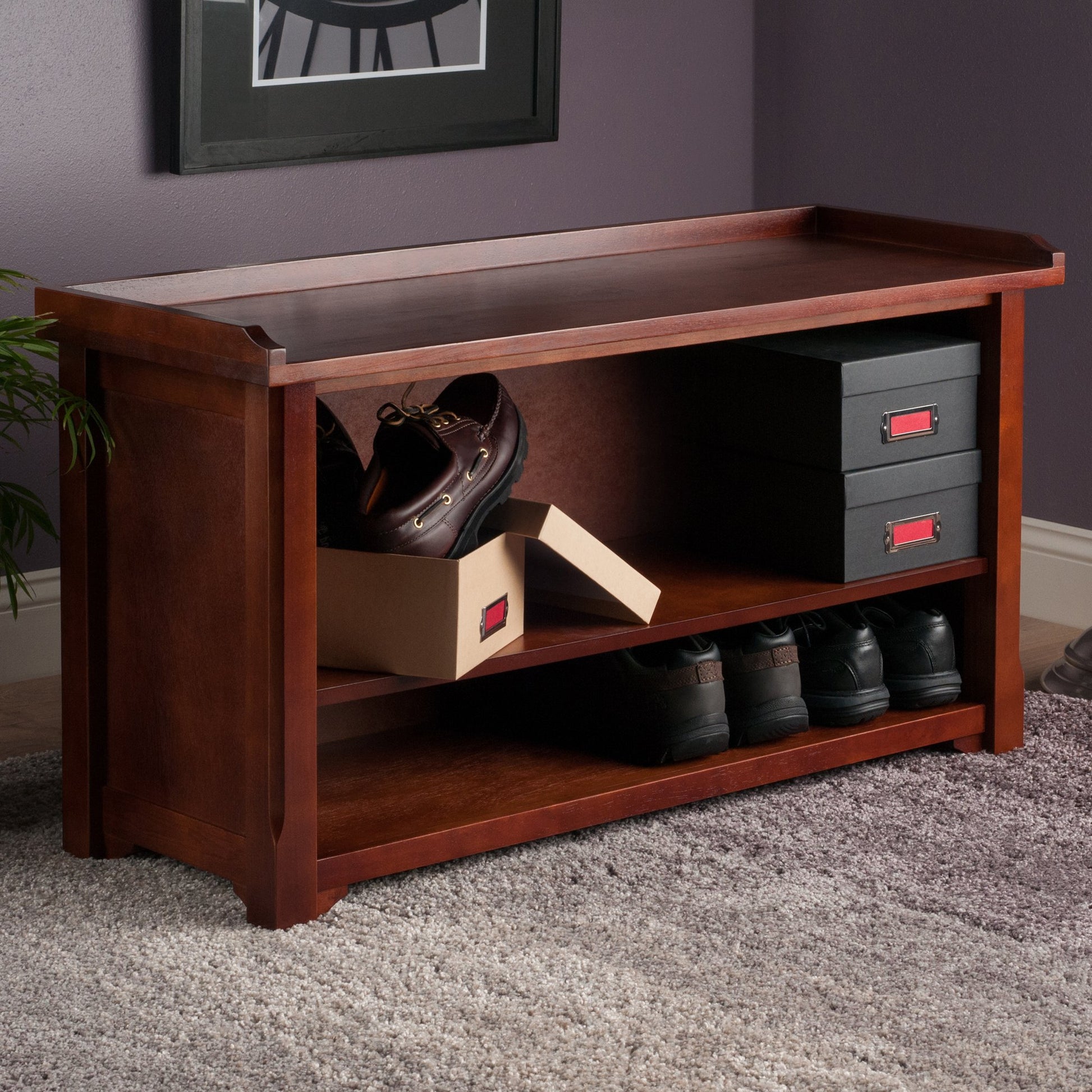 BENCH | Ergode  Wood Milan Bench | Versatile Seating & Storage | Walnut Finish | Foyer, Hallway, Playroom | Open Compartment with Shelf | 40W x 14.17D x 22.05H | 37.48 lbs. | casafoyer.myshopify.com