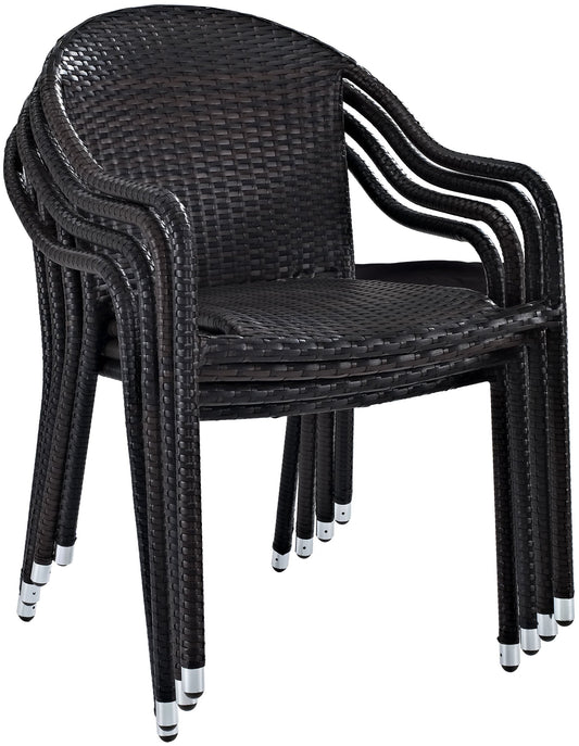Patio Furniture Sets | CasaFoyers Palm Harbor Collection | Outdoor Wicker Stackable Chairs - Set of 4 Brown | Stylish, Cozy, Convenient Storage | Perfect for Backyard Retreat | casafoyer.myshopify.com