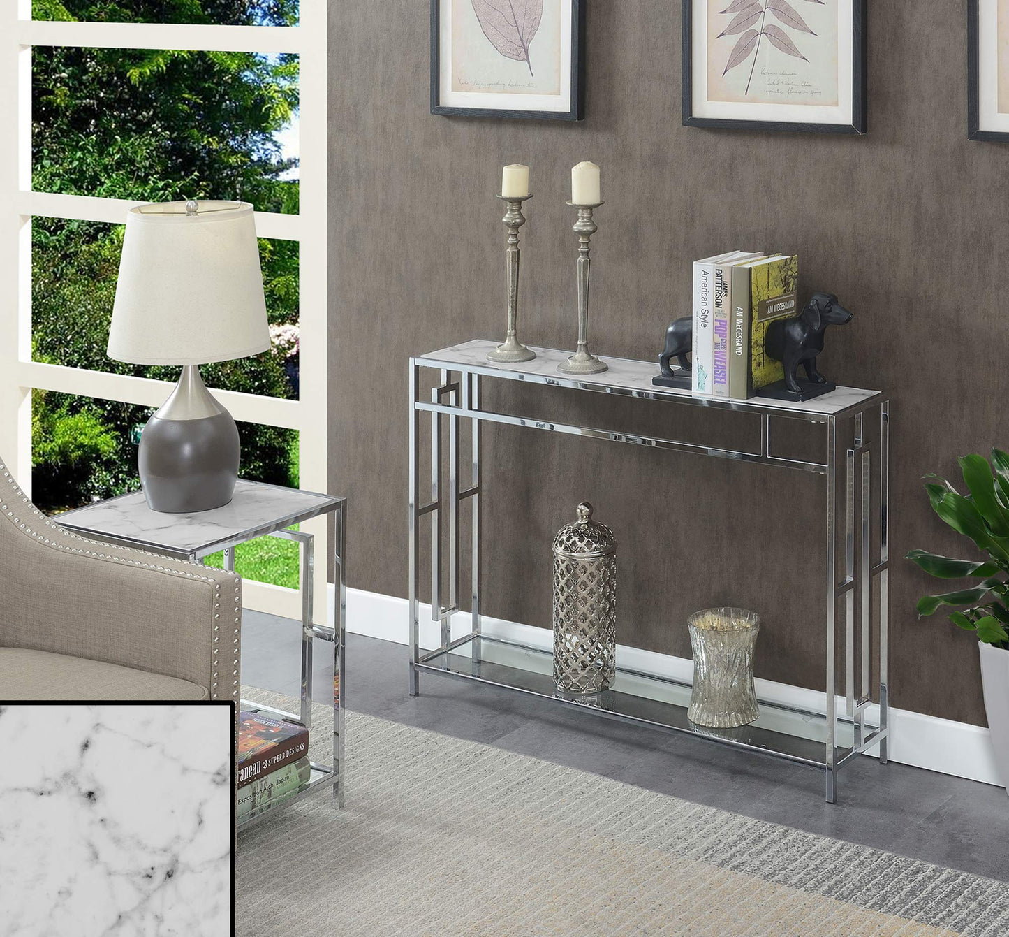 TABLE | Ergode Town Square Chrome Console Table with Shelf | Elegant, Versatile, Easy Assembly | Showcase Decorative Items | Open-Concept Design | Complete the Look | casafoyer.myshopify.com