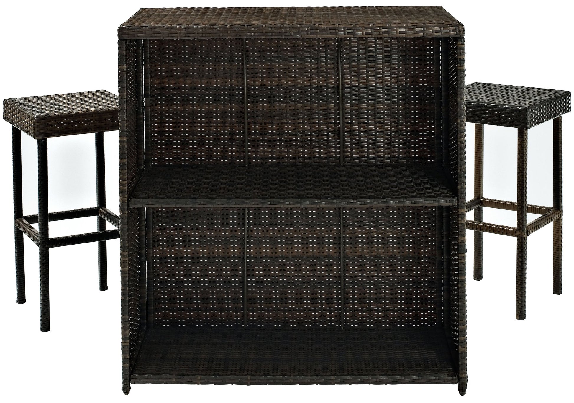 Patio Furniture Sets | Elegant Outdoor Resin Wicker Bar Set | Sleek Design | Ample Storage | Durable Steel Frames | Weather Resistant | Bar & Two Stools | casafoyer.myshopify.com