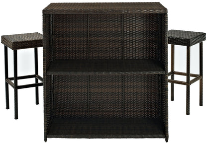 Patio Furniture Sets | Elegant Outdoor Resin Wicker Bar Set | Sleek Design | Ample Storage | Durable Steel Frames | Weather Resistant | Bar & Two Stools | casafoyer.myshopify.com