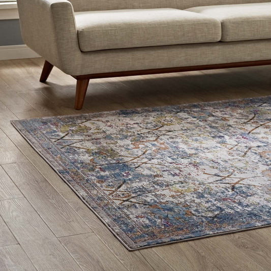 Carpet & Rugs | CasaFoyer Minu Distressed Floral Lattice Area Rug | Elegant & Durable | Machine-Woven Polypropylene | Rubber Bottom | Non-Shedding | Stain-Resistant | 4x6 | Light Blue, Yellow & Orange | casafoyer.myshopify.com