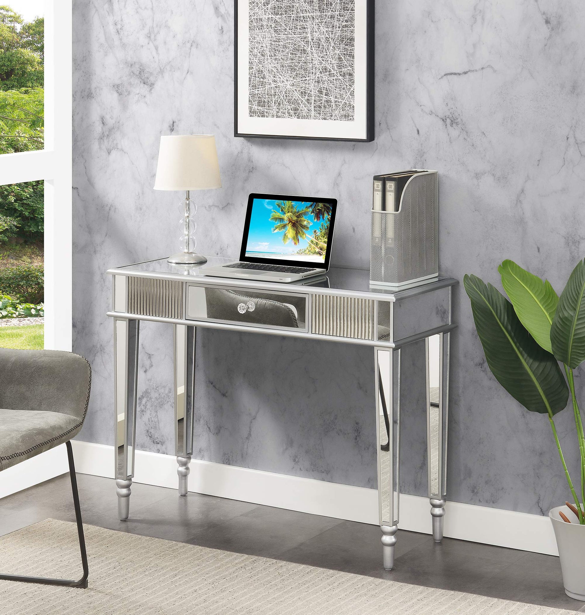 Desk | French Country 1 Drawer Mirrored Desk/Console Table | Elegant & Glamorous Home Decor | Ample Storage | Durable Construction | Versatile & Stylish | Ergode | casafoyer.myshopify.com