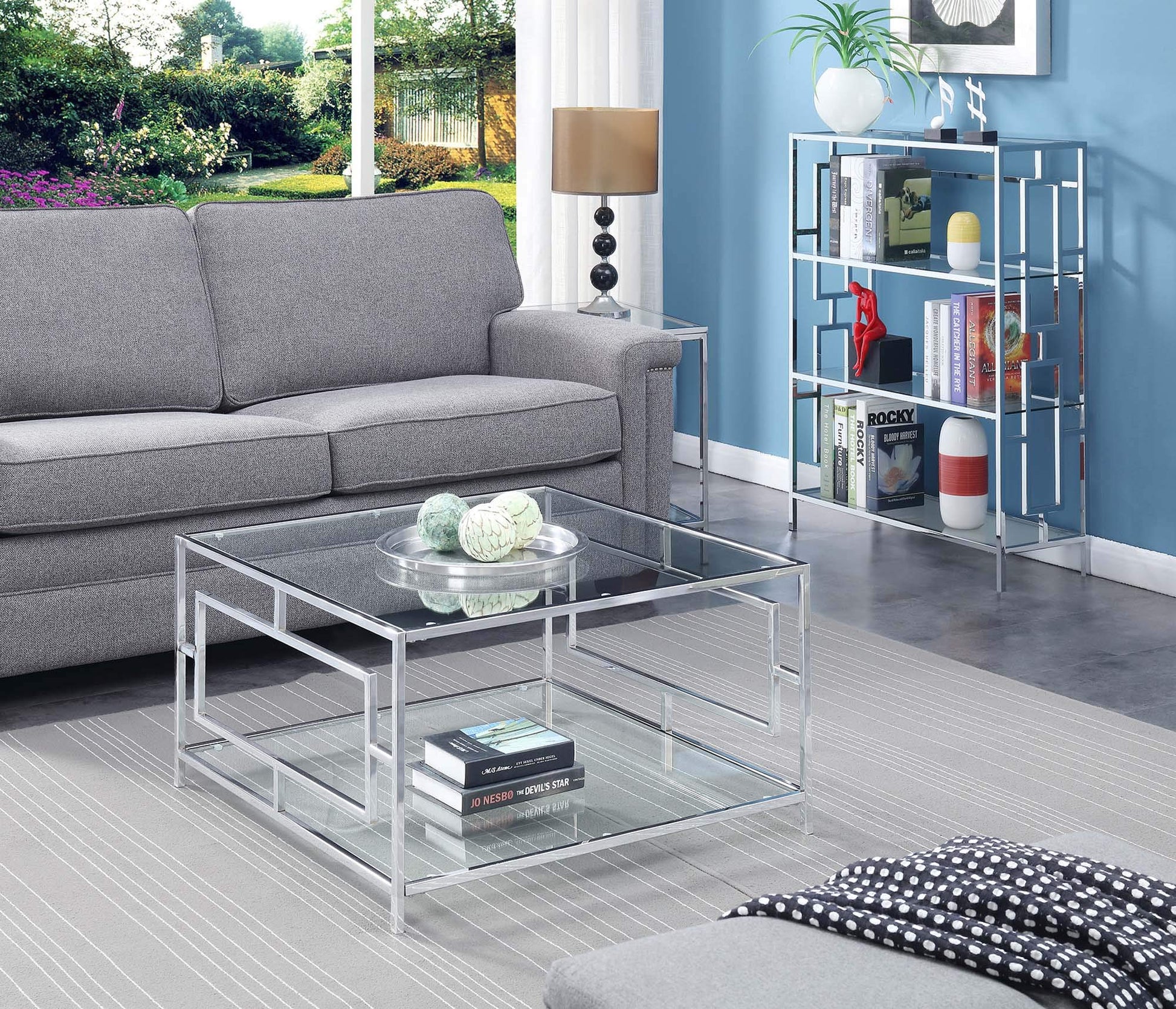TABLE | Ergode Town Square Chrome Square Coffee Table with Shelf | Stylish, Sturdy, and Versatile | Easy Assembly | Enhance Your Living Area | casafoyer.myshopify.com