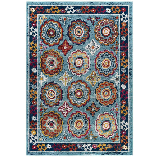 Carpet & Rugs | CasaFoyer Odile Distressed Vintage Floral Moroccan Trellis Area Rug | Durable Frise Polypropylene | Rubber Bottom | Stain Resistant | Easy to Maintain | 8x10 Rug | Blue/Red/Orange/Yellow | casafoyer.myshopify.com