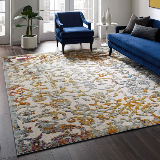 area rugs | CasaFoyer Reflect Primrose Vintage Ornate Floral Lattice Indoor/Outdoor Area Rug | 8x10 | Durable | Fade & Stain Resistant | Ivory/Light Blue/Multicolored | casafoyer.myshopify.com
