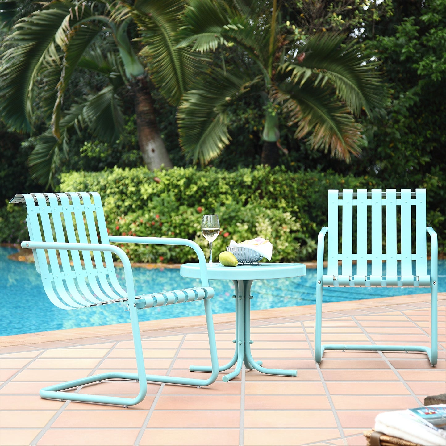 Patio Furniture Sets | Gracie Conversation Set | Nostalgic 3-Piece Ensemble | Aluminum Chairs & Steel Table | Durable & Weather-resistant | Caribbean Blue | casafoyer.myshopify.com