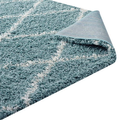 Carpet & Rugs | CasaFoyer Toryn Diamond Trellis Shag Area Rug | Aqua Blue/Ivory | 5x8 ft | Durable Polypropylene | Lattice Pattern | High Pile | Non-Shedding | Easy to Clean | casafoyer.myshopify.com