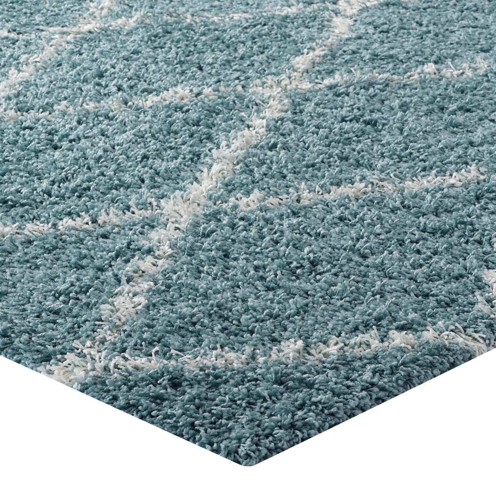 Carpet & Rugs | CasaFoyer Toryn Diamond Trellis Shag Area Rug | Aqua Blue/Ivory | 5x8 ft | Durable Polypropylene | Lattice Pattern | High Pile | Non-Shedding | Easy to Clean | casafoyer.myshopify.com