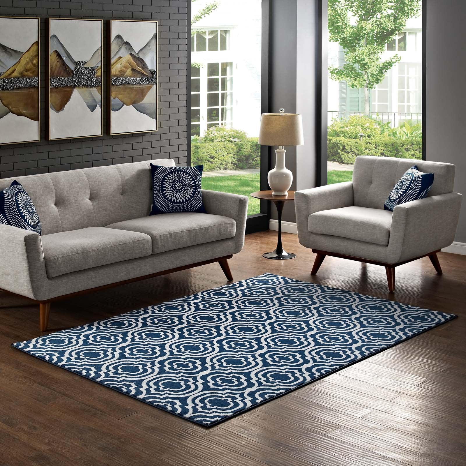 Carpet & Rugs | CasaFoyer Frame Transitional Moroccan Trellis Area Rug | Durable, Stain Resistant | 8x10 Size | Moroccan Blue and Ivory | casafoyer.myshopify.com