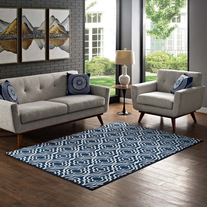 Carpet & Rugs | CasaFoyer Frame Transitional Moroccan Trellis Area Rug | Durable, Stain Resistant | 8x10 Size | Moroccan Blue and Ivory | casafoyer.myshopify.com