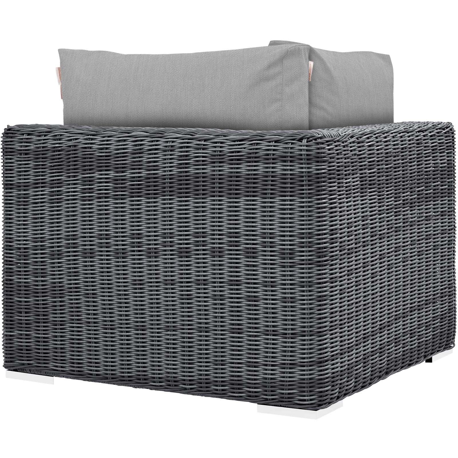 sofas | Summon Outdoor Patio Corner Sofa Chair | Ultimate Comfort & Quality | Two-Tone Rattan Weave | Sunbrella Cushions | UV Protection | Powder-Coated Aluminum Frame | Contemporary Design | Perfect for Patio, Backyard, Poolside | Includes One Corner Chair | casafoyer.myshopify.com