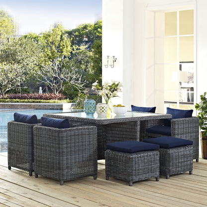 Patio Furniture Sets | Summon Outdoor Patio Furniture Dining Set | 9 Piece | Sunbrella Fabric | Synthetic Rattan | Aluminum Frame | Navy | casafoyer.myshopify.com