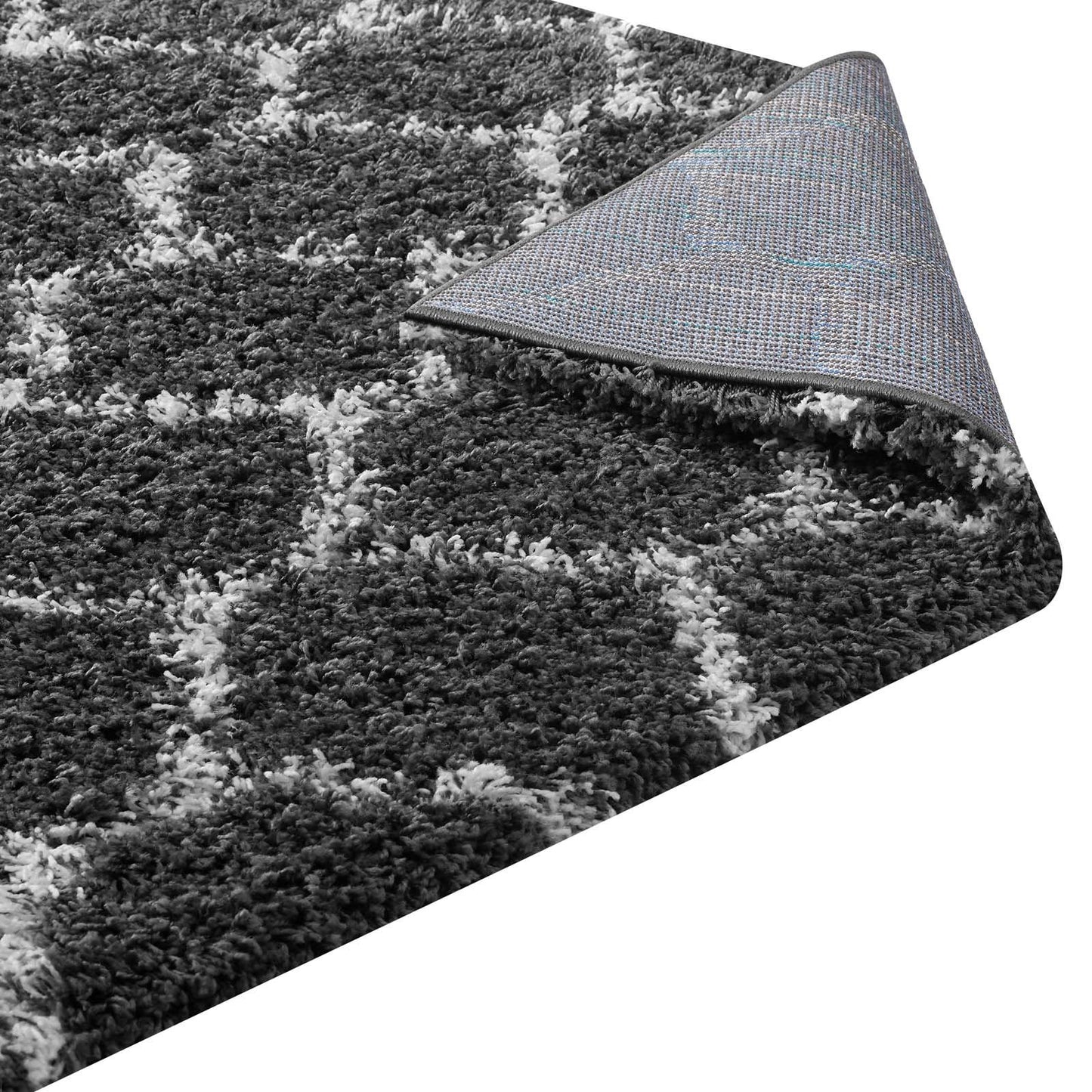 Carpet & Rugs | CasaFoyer Solvea Moroccan Trellis Shag Area Rug | Dark Gray/Ivory | 5x8 ft | Durable Polypropylene | Elegant Lattice Design | Plush 2-inch Pile | Easy to Clean | Perfect for Any Decor | casafoyer.myshopify.com
