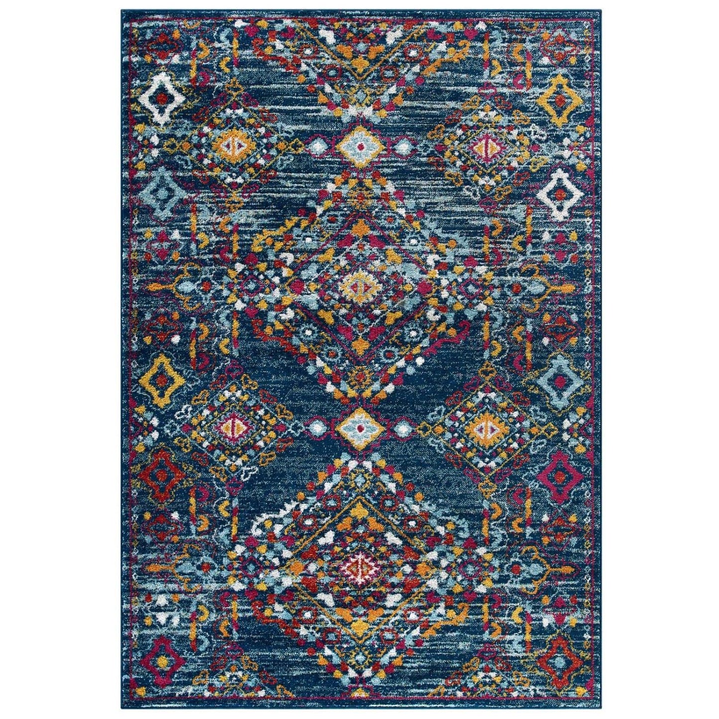Carpet & Rugs | CasaFoyer Khalida Distressed Vintage Floral Lattice Area Rug | 5x8 | Blue/Orange/Yellow/Red | Durable Frise Polypropylene | Stain Resistant | Easy to Maintain | casafoyer.myshopify.com