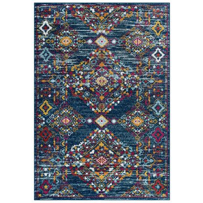 Carpet & Rugs | CasaFoyer Khalida Distressed Vintage Floral Lattice Area Rug | 5x8 | Blue/Orange/Yellow/Red | Durable Frise Polypropylene | Stain Resistant | Easy to Maintain | casafoyer.myshopify.com