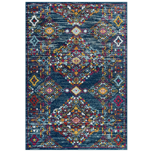Carpet & Rugs | CasaFoyer Khalida Distressed Vintage Floral Lattice Area Rug | 5x8 | Blue/Orange/Yellow/Red | Durable Frise Polypropylene | Stain Resistant | Easy to Maintain | casafoyer.myshopify.com