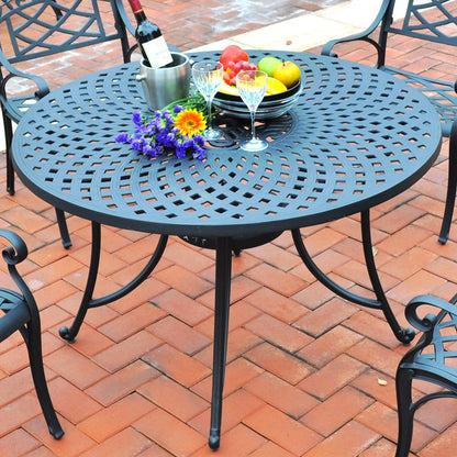 Dining Table | Outdoor Oasis | Heavy-Duty Aluminum Dining Table Set | Contoured Seats | Charcoal Black Finish | casafoyer.myshopify.com