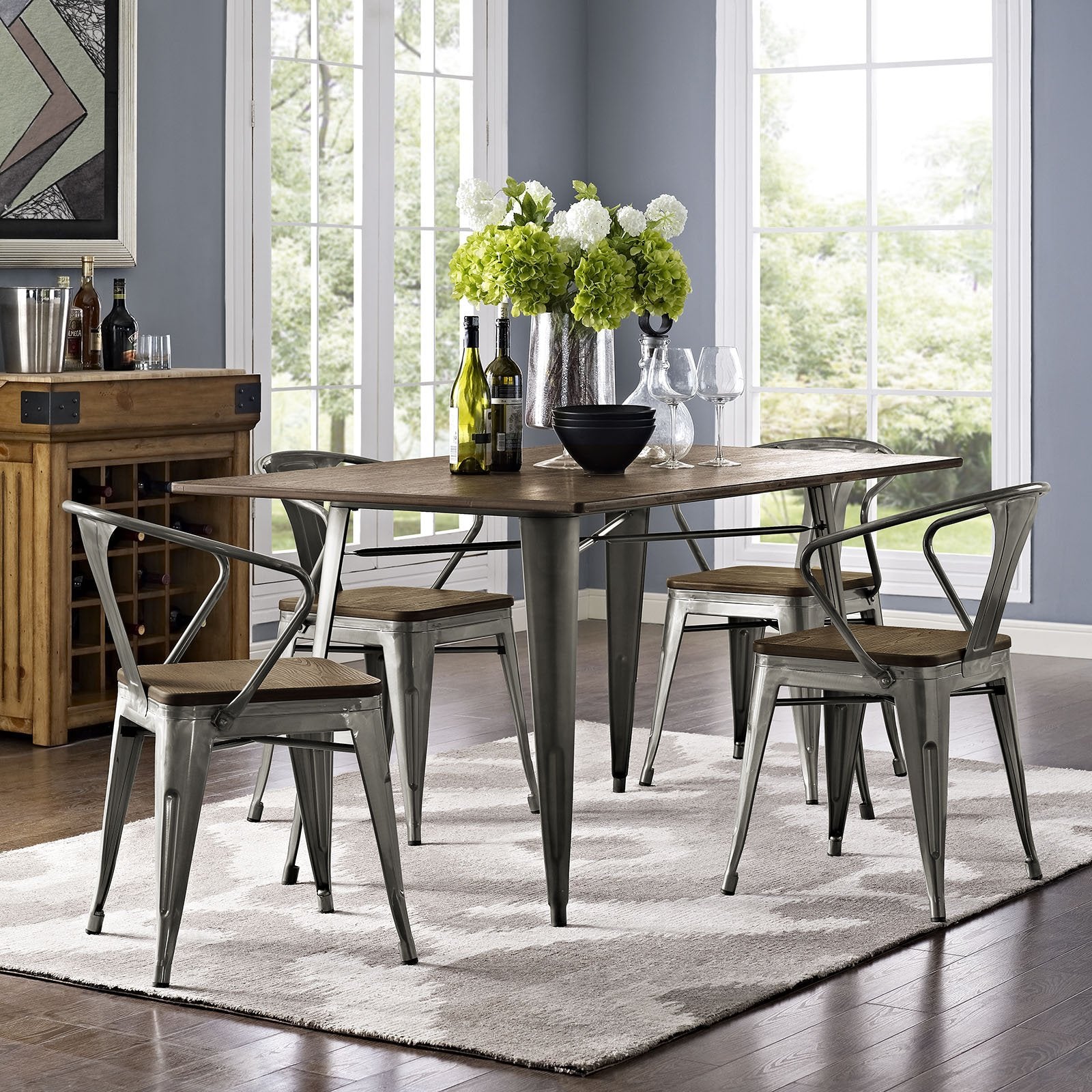 patio dining tables | CasaFoyer Alacrity Table Series | 59 Rectangular Dark Grain Bamboo Top | Gunmetal Steel Legs | Industrial Dining Table for Urban or Rustic Farmhouse Homes | casafoyer.myshopify.com