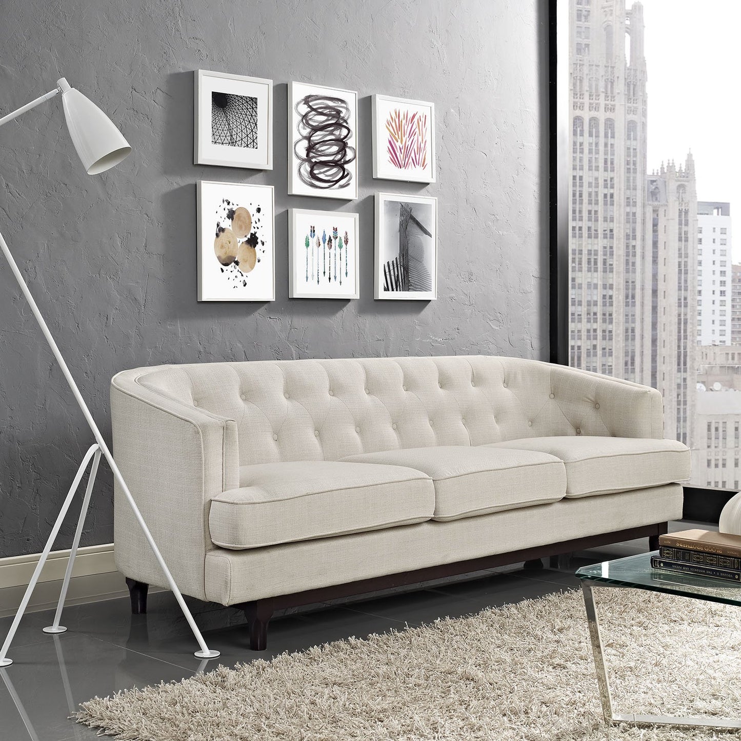 sofas | CasaFoyer Coast Sofa | Elegant, Stylish & Durable | Deep Button Tufting | Dense Foam Cushioning | Walnut Stained Wood Legs | Easy to Clean Polyester Upholstery | Perfect for Modern Living Rooms, Lounges & Reception Areas | Includes 1 Sofa | casafoyer.myshopify.com
