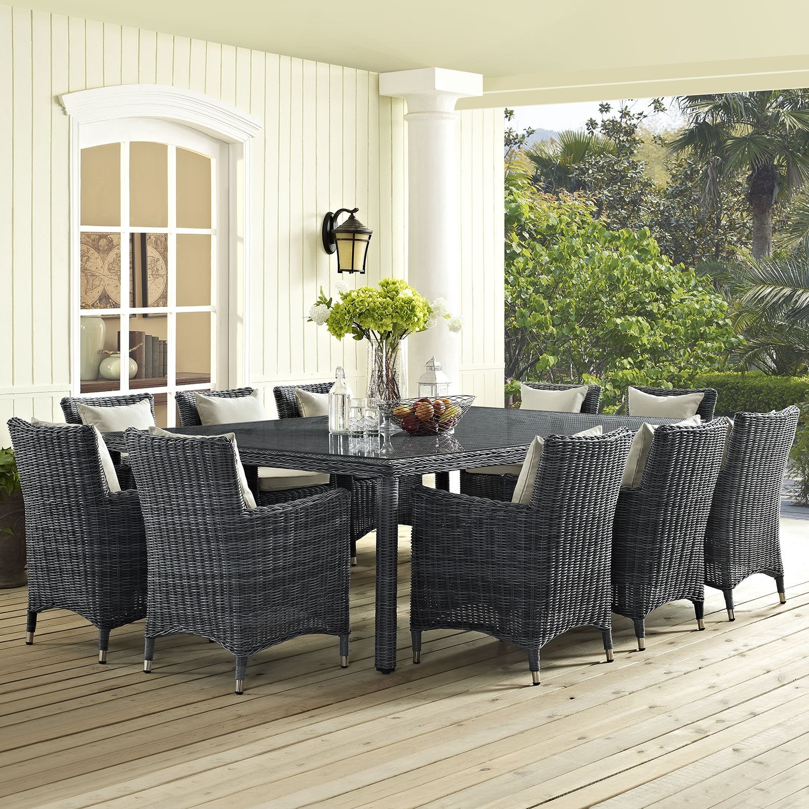 Patio Umbrella | Summon Outdoor Patio 90 Rectangle Dining Table | Luxurious Ambiance | Durable Synthetic Rattan | UV Resistant | Powder-Coated Aluminum Frame | Perfect for Patio, Backyard, Poolside | Umbrella not included | casafoyer.myshopify.com
