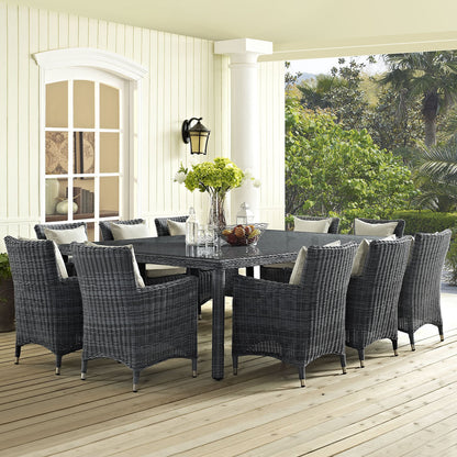 Patio Umbrella | Summon Outdoor Patio 90 Rectangle Dining Table | Luxurious Ambiance | Durable Synthetic Rattan | UV Resistant | Powder-Coated Aluminum Frame | Perfect for Patio, Backyard, Poolside | Umbrella not included | casafoyer.myshopify.com