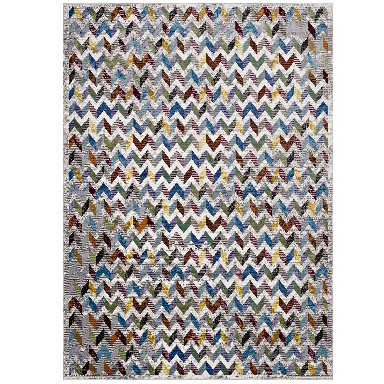 Carpet & Rugs | CasaFoyer Gemma Chevron Mosaic Area Rug | Vibrant Modern Design | Durable Polypropylene | Rubber Bottom | Non-Shedding | Stain Resistant | Easy to Maintain | 4x6 Multicolored | casafoyer.myshopify.com