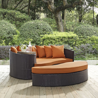 sofas | CasaFoyer Convene Outdoor Sectional | Adjustable Patio Daybed with Ottoman | Durable Rattan & Aluminum Frame | Weather-Resistant Cushions | Espresso Orange | casafoyer.myshopify.com